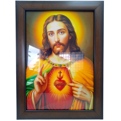 Sacred Heart Of Jesus Religious Wall Art Photo Frame With 1mm Acrylic Glass, 1 Inch Frame 25 × 34 cm (YELLOW)